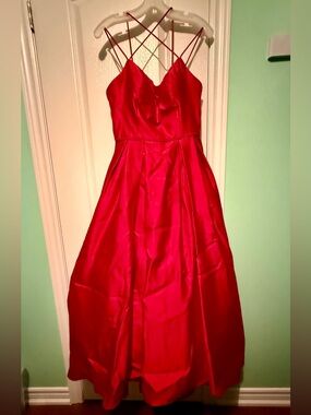 Party Dress - Satin Red Spaghetti-Strap A-Line Dress